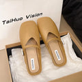 Half slippers summer women's shoes square toe metal buckle casual loafers toe half slippers casual style easiest for matchcasual