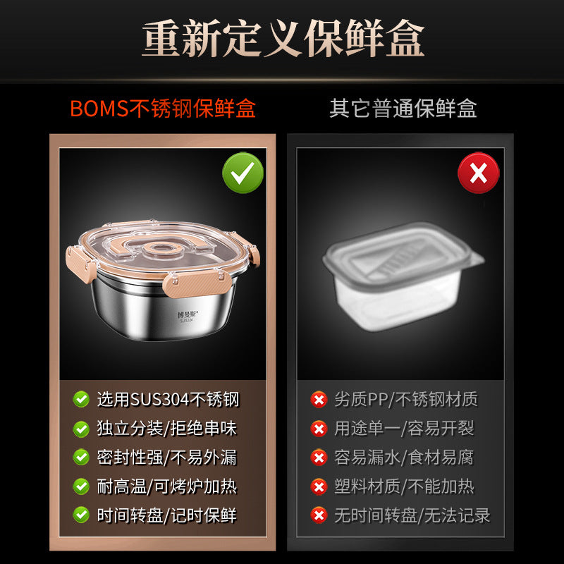 304 stainless steel crisper food grade refrigerator sealed box fruit box bento box soup bowl with lid lunch box wholesale