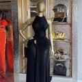 European and american cross-border women's fashion:  summer new arrival - sexy and elegant halter neck sleeveless ruched bodycon midi dress