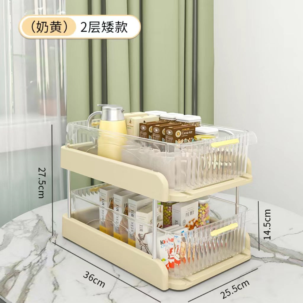Pull-out desktop storage box, snacks, sundries, layered shelves, cosmetics, dresser, premium storage box