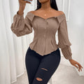 Amazon fashion cross-border women's one shoulder ruffles hem lightly mature queen style elegant short shirt