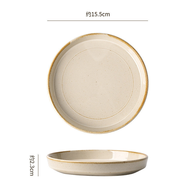 Retro kiln round disc with edge afternoon tea cake plate coffee cup and saucer restaurant bone plate snack plate for home fruit plate