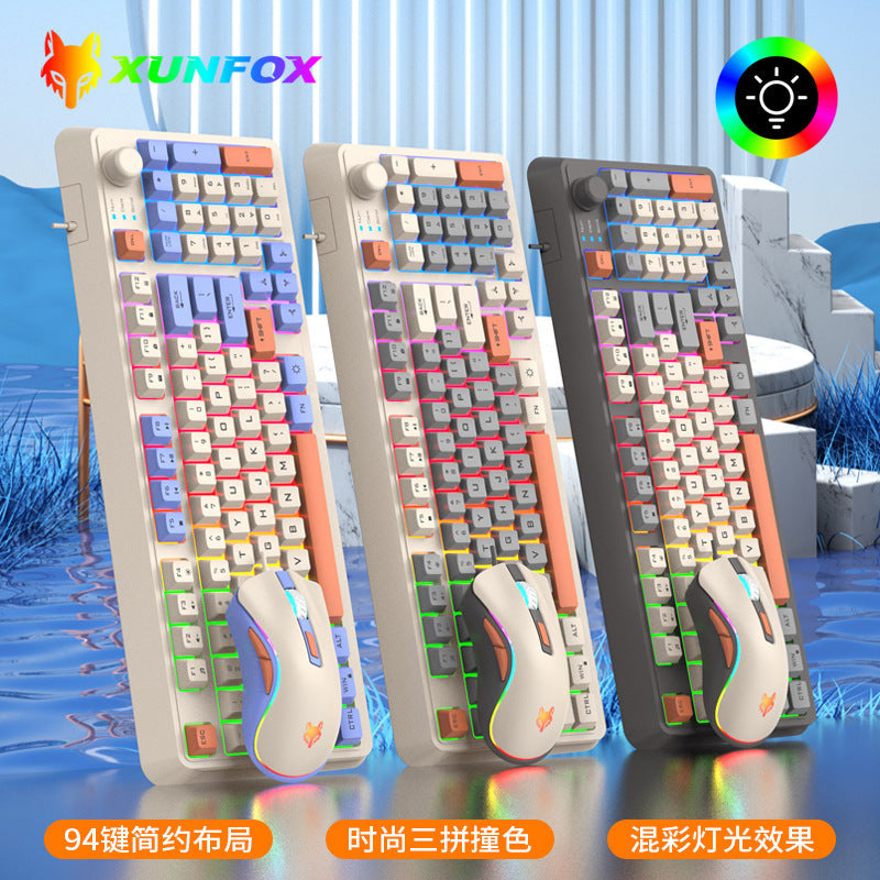 Dazzling silver fox k820 wired gaming keyboard and mouse combo - knob, mechanical feel, for office, desktop, and laptop use