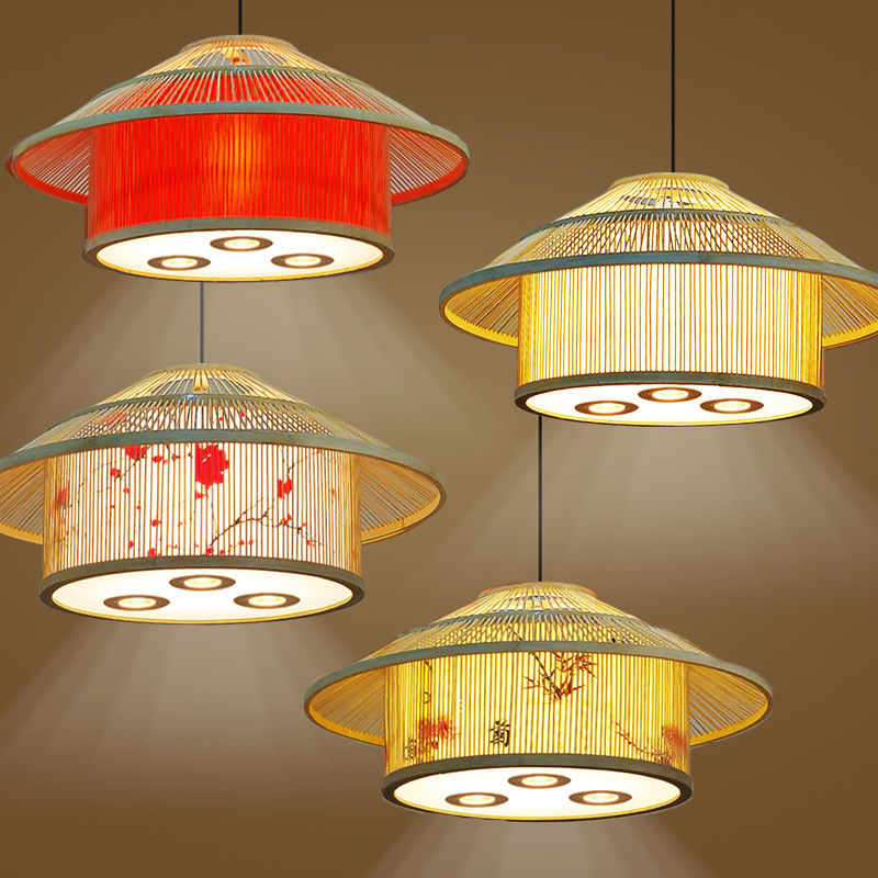 Hot pot restaurant box with spotlight bamboo lantern chandelier Chinese hotel private room store homestay bamboo stick house lamp