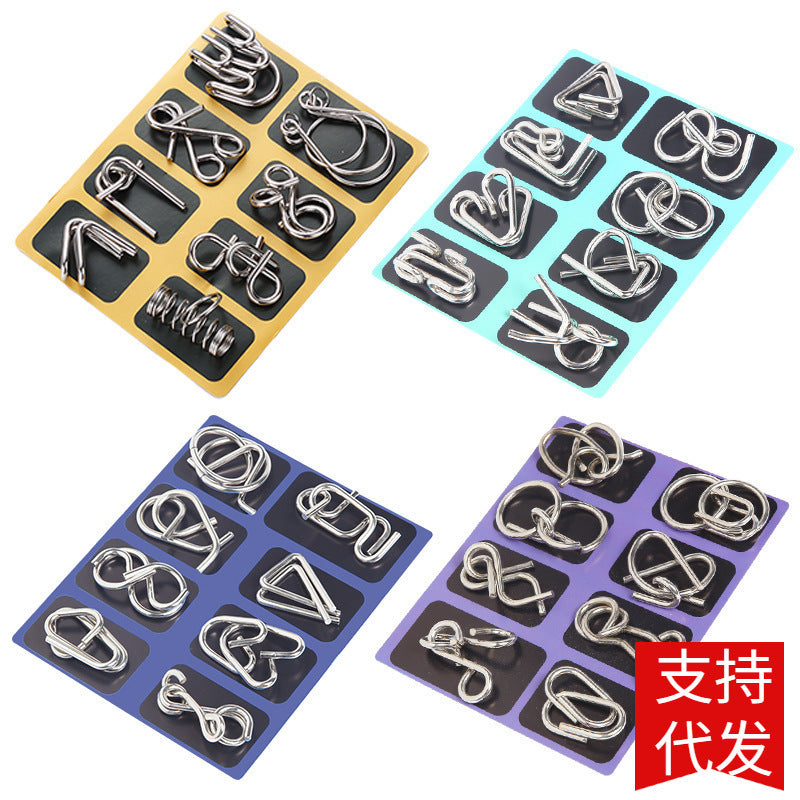 Nine-link series unlock ring unlock full set of intelligence buckle 8-piece ABC metal puzzle intelligence buckle
