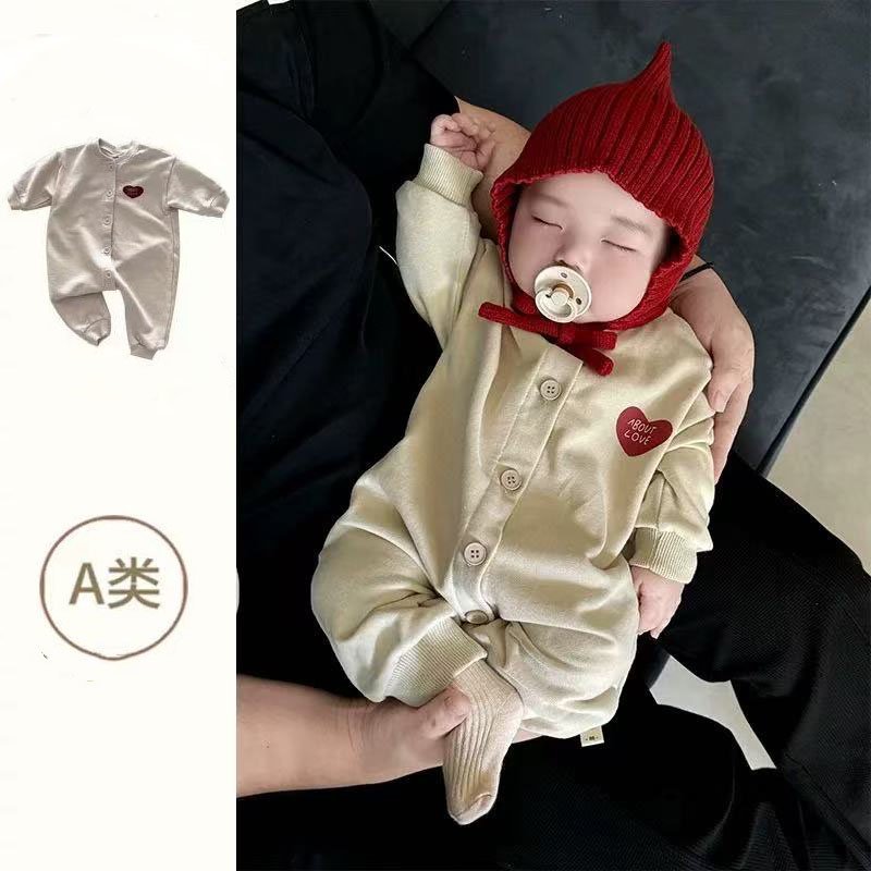 Baby new arrivalcasual 100-day outing clothes spring clothing children's clothing newborn stylecutelong sleeves one-piece khaki romper