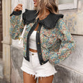 European and american cross-border e-commerce spring new arrivals:  ruffle peter pan collar denim jacket - short, jacquard, women's - youthful style