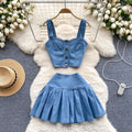Chic hong kong retro hot girl style suit short camisole easiest for match mini skirt denim two-piece set trendy