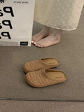 Breathable frenchniche style hand-woven cut out toe-cap half-slippers for women summeroutwear roman style thick sole mule shoes