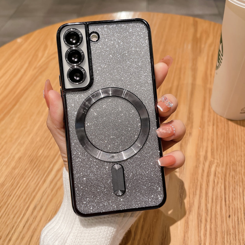 Gradient glitter electroplated magnetic case for samsung s25 edge, s24 ultra lens film, cd pattern protective soft case