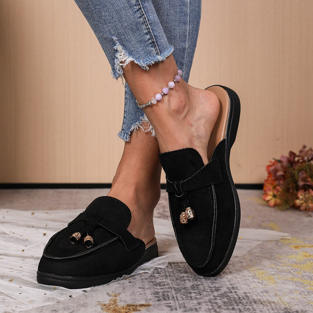 European and american slippers  spring new women's closed-toe half slippers outer wear slip-on mules casual half slippers
