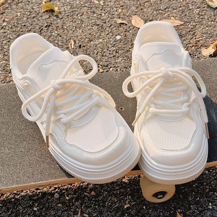 Summer women's white sneakers 2026 new breathable mesh shoes versatile niche bread shoes chunky sole athletic platform sneakers