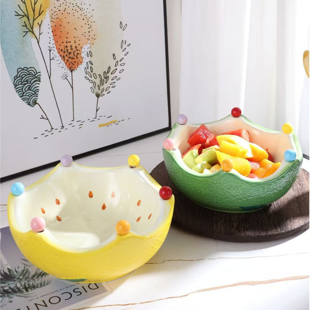 Creative ceramic orange fruit plate salad bowl for home living room stainless steel fork ins good-looking storage bowl