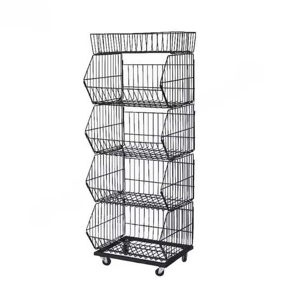 Source Factory Independent Supermarket Retail Wire Basket Stacking Floor Trash Bin Display Rack Commercial Storage