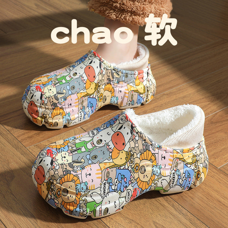 2025 winter new cute cotton slippers - soft sole, closed heel, warm, non-slip, thick sole, suitable for pregnant women, postpartum care, and surgical cotton shoes