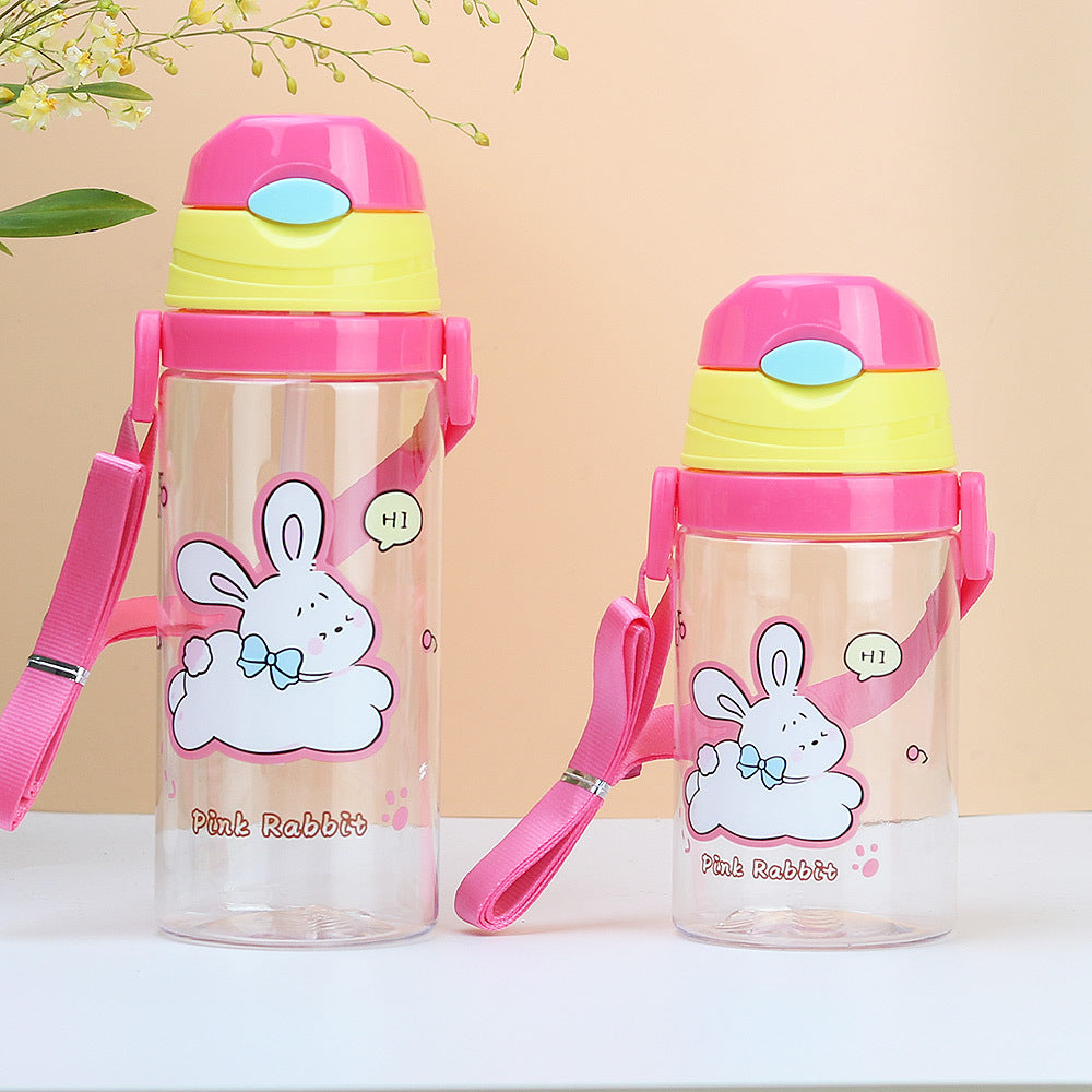 Factory customized cute cartoon kids straw cup cross-border plastic water bottle portable outdoor water bottle kindergarten cup