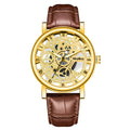 New men's watch - transparent case, skeleton design, simulated mechanical movement - men's leather strap quartz wristwatch - in stock, wholesale available