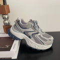 Chunky platform monster dad shoes - women's trendy ins style, spring 2026 new arrival, versatile retro silver-gray athletic casual sneakers