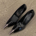 Xd huizhou autumn new patent leather flats wool flats black stiletto heel european and american fashion elegant metal pointed toe