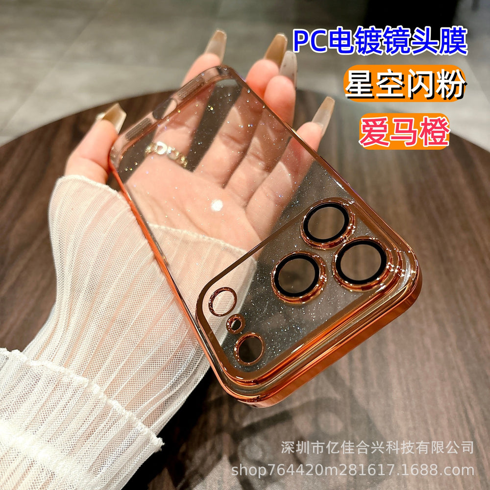 Electroplated pc starry sky glitter suitable for iphone17promax mobile phone case apple 16/15 lens film protective cover