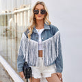 European and american cross-border trade women's spring new arrivals  independent site washed fringe long sleeve denim jacket top