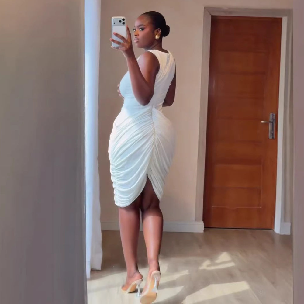 European and american cross-border women's fashion:  summer new arrivals - sexy and elegant deep v-neck sleeveless ruched bodycon mini dress