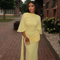 Fashion styleexport women's backless sexy pleated loose hip skirt one-line collar strap slit long dress trendy