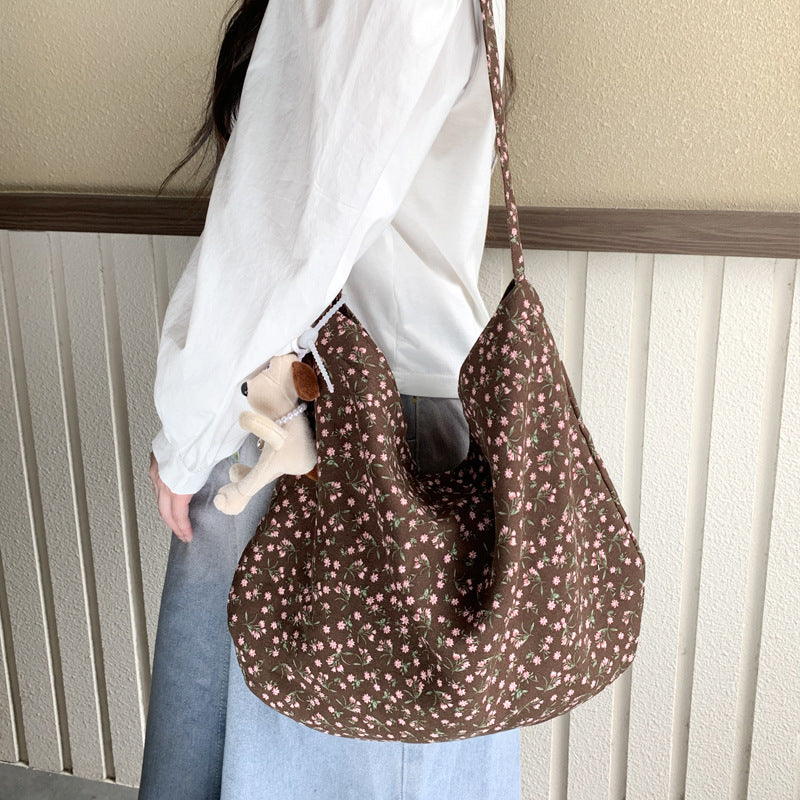 Cross-border new broken flower canvas bag messenger bag shopping bag fashion trend large capacity casual versatile women's shoulder bag