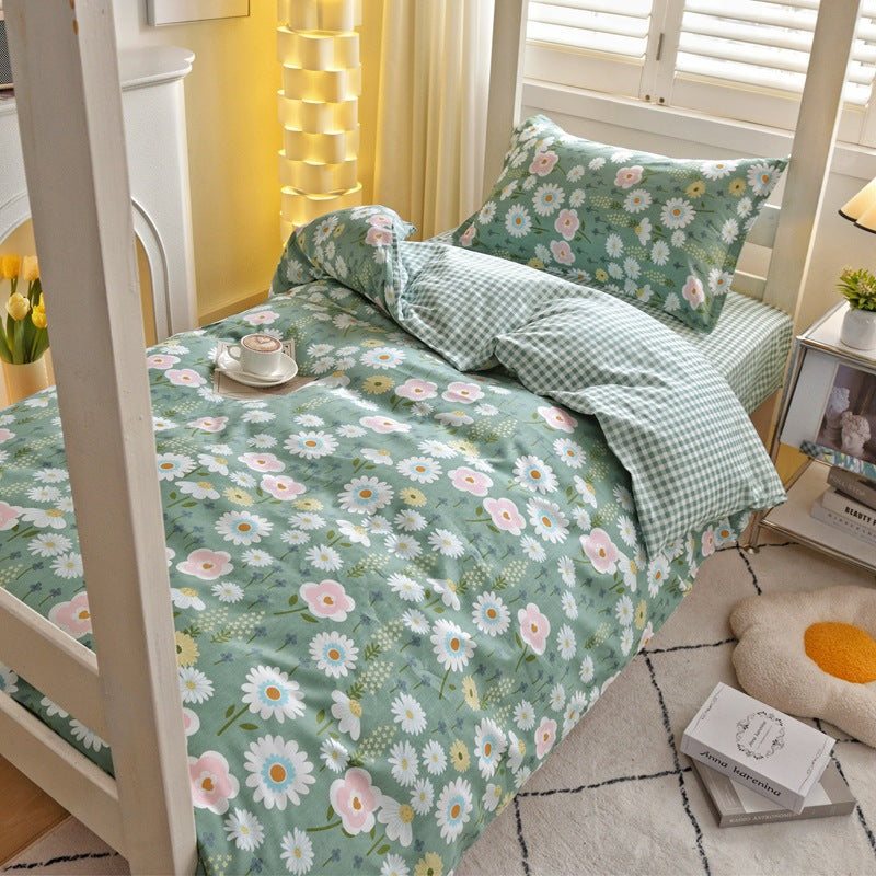 Student dormitory quilt cover three-piece bed sheet pure cotton single bed children's bed quilt cover simple four-season universal 3