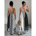 Amazon bohemian chic beach vacation print v-neck backless maxi slip dress