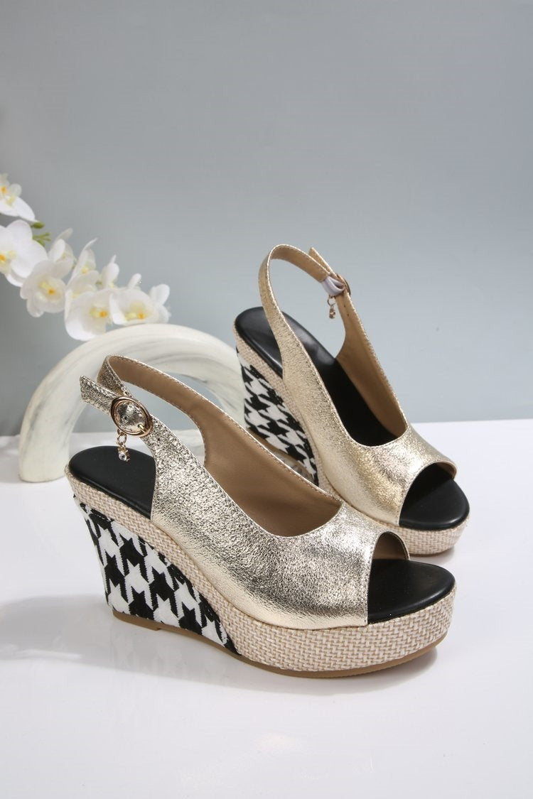 Exportnew arrival wedge woven hemp rope high heel fish mouth back hollow sandals casualwaterproof platform thick sole high heel women's shoes