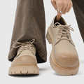 Derby shoes 2026 new spring low ankle boots men's retro workwear shoes thick sole heightened mickey casual leather shoes