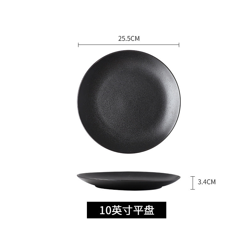 Black japanese-style frosted steak plate, creative commercial snack frosted black long plate, sushi plate, household rice bowl cup
