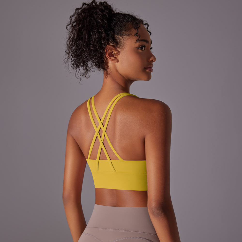 Fashion nude yoga vest women's cross back sports intimates bubble wrap push up seamless one-piece cup fitness bra