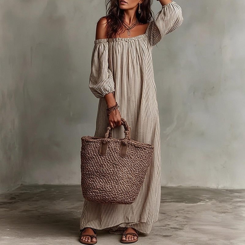 cross-border european and american women's clothing: summer dresses for women - fashionable, casual, loose-fit striped vacation dresses