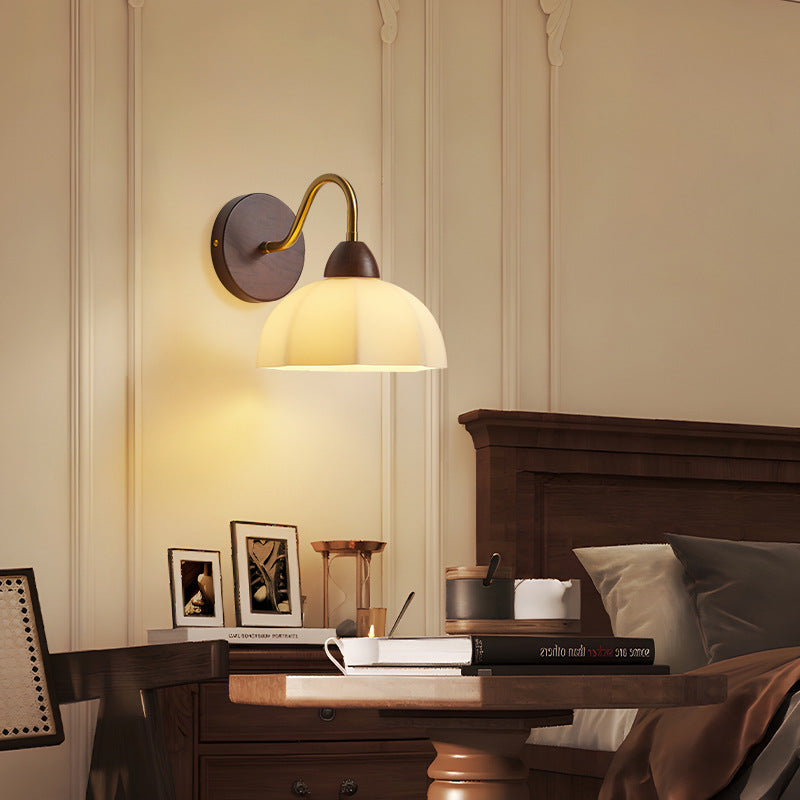 Wall lamp medieval solid wood bedside lamp American retro living room background wall lamp bedroom study aisle staircase entrance lamp