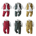 New arrival: boys' spring/autumn outfit - striped vest, cotton white shirt, and trousers suit - perfect for performances and everyday wear