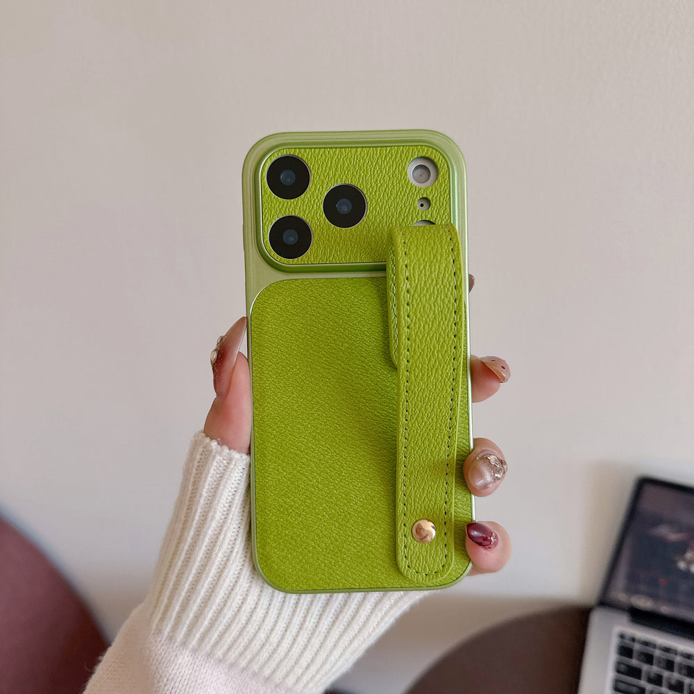 Suitable for apple 16promax to turn into 17 small v pattern plain leather wristband mobile phone case iphone17pro anti-fall case 14