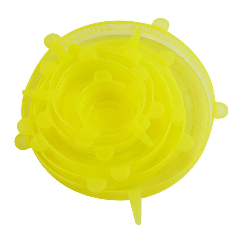 6-piece set of silicone fresh-keeping lids, smiley face style, food-grade plastic wrap, high temperature resistant, elastic stretch, sealed transparent bowl lids