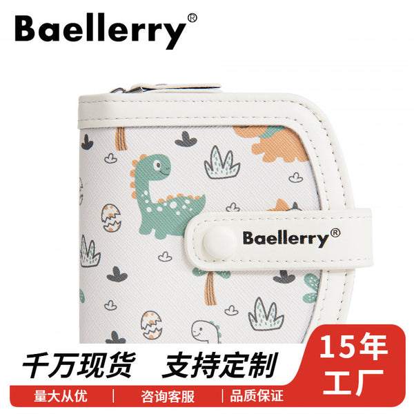 新款儿童可爱恐龙印花女士钱包卡包短款学生女拉链皮夹钱夹wallet