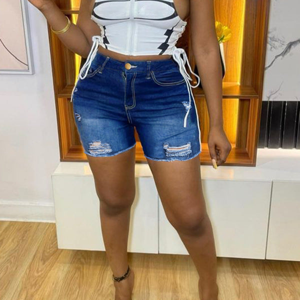 eBay Europe and the United States Cross-border  wish fashion women's clothing ripped high waist elastic fashion denim shorts women