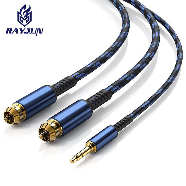Audio cable one point two 3.5mm to double lotus head rca plug mobile phone desktop computer connected to power amplifier speaker cable