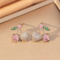 [set] sweet copper inlaid with zirconium and full diamond cherry necklace for women, earrings, versatile and elegant, high-end clavicle chain jewelry
