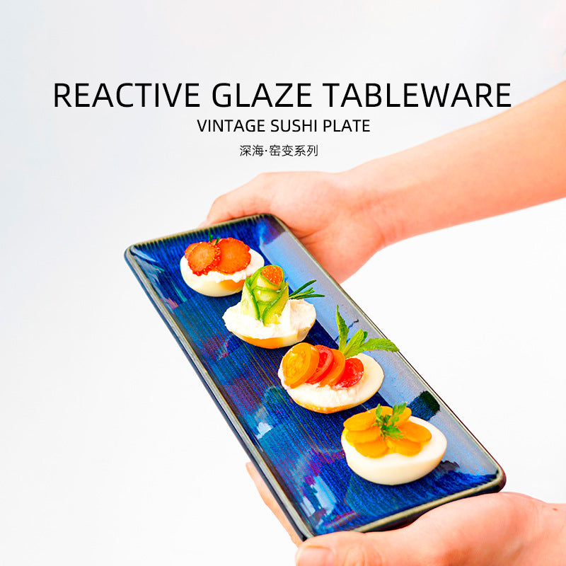 Creative kiln-turned retro ceramic tableware japanese style high-looking sushi plate long plate sashimi dish dessert plate
