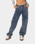 Y2k style   jeans women's new multi-pocket high-waisted elastic waistband washed cargo pants
