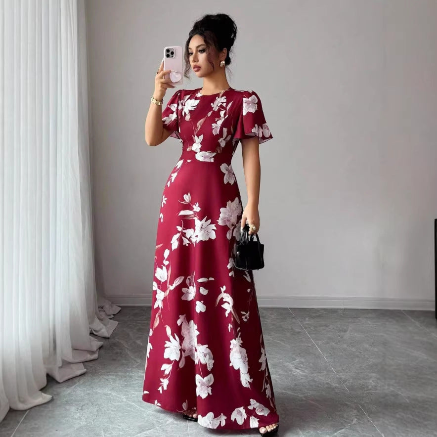 women's mid-length printed pullover dress - new summer floral elegant maxi dress