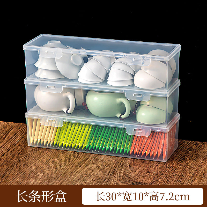 Plastic Kung Fu tea teacup tea set storage box with lid, dustproof and stackable multi-functional transparent desktop storage box