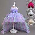 girl dress classy trailing princess dress rainbow skirt mesh flower girl wedding dress evening dress kids skirt