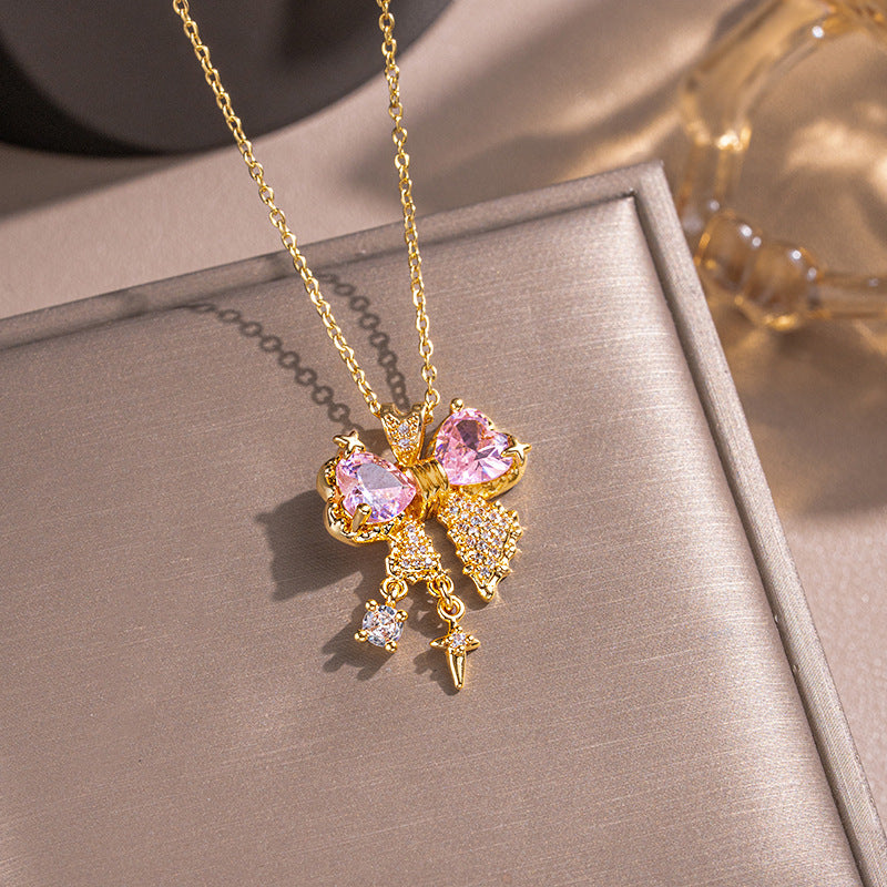 European and american hot-selling copper inlaid zircon butterfly necklace for women - lightweight luxury, versatile, elegant, and fade-resistant choker jewelry