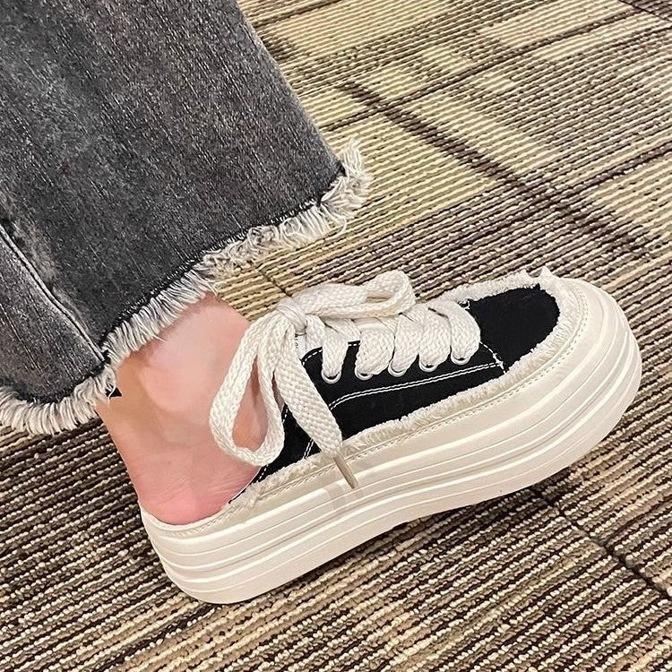 ins Korean version of dad shoes women's 2023 summer new student platform sports shoes women's casual bag head canvas half drag